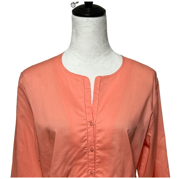 Vintage Talbots Top Womens 12 Orange Button Up Split Round Neck Beachy NWT - Picture 5 of 10